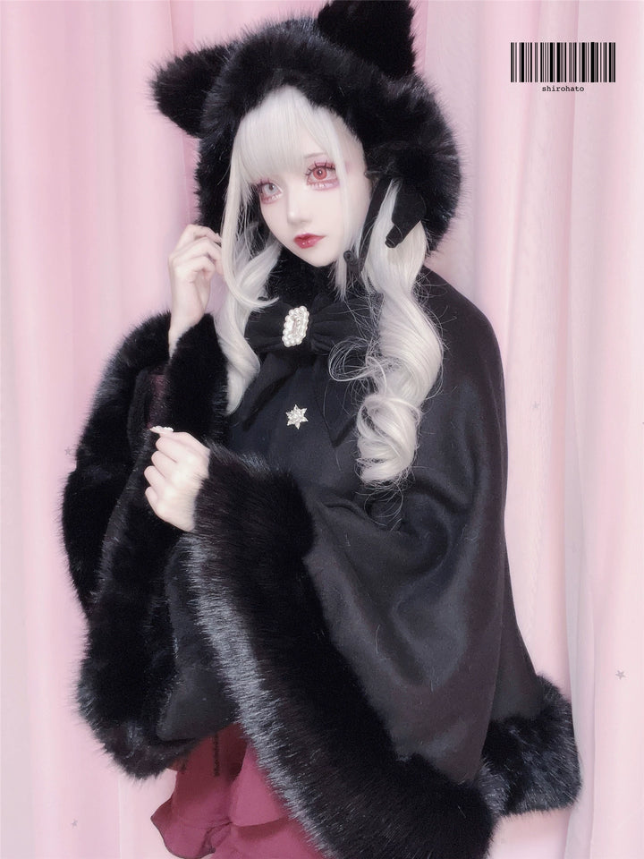 Jirai Kei Coat Cat Ear Hood Coat Winter Wool Cape Jacket 40958:702644