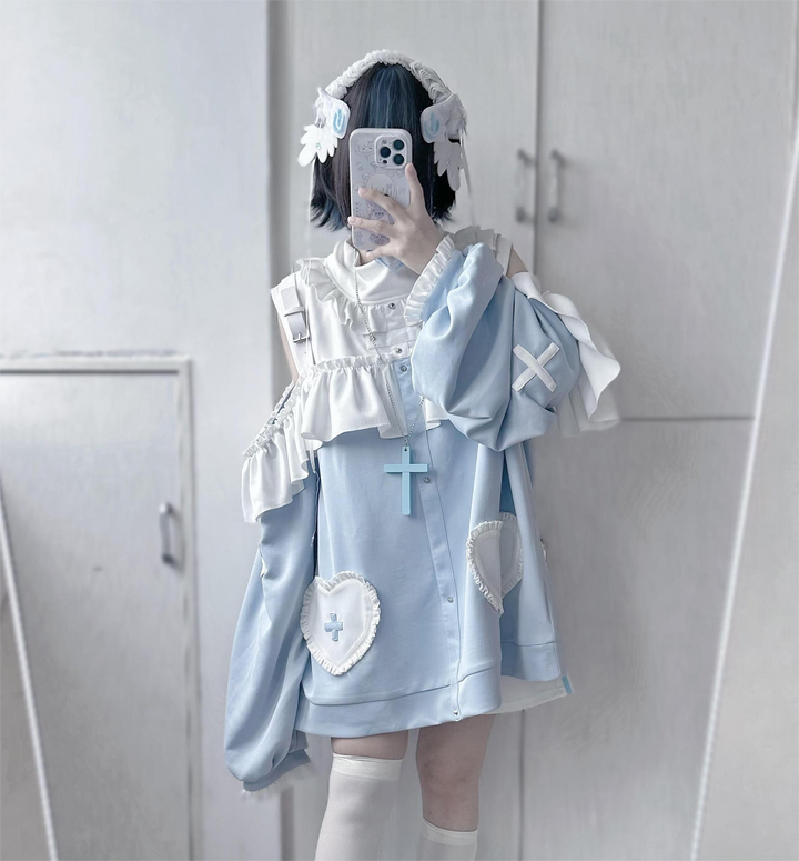Tenshi Kaiwai Oversized Hoodie Set, Heart & Cross Details 45462:850910