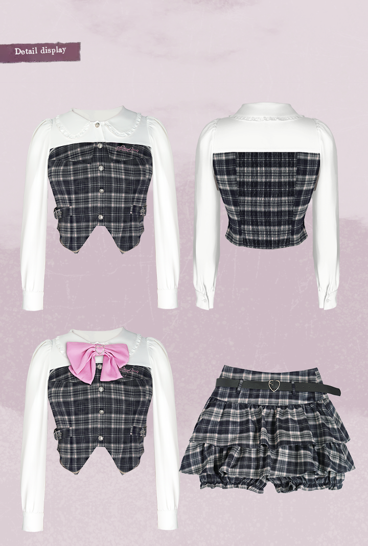 Plus Size Schoolgirl Plaid Outfit Waist-cinching Barbie-style 39398:627386