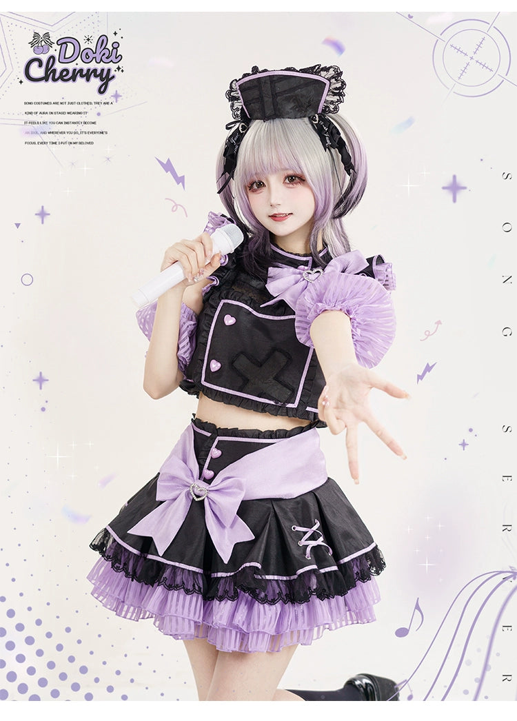 Jirai Kei Skirt Two-Piece Idol Stage Outfit Short-Sleeve Top and Skirt Set 41562:704848