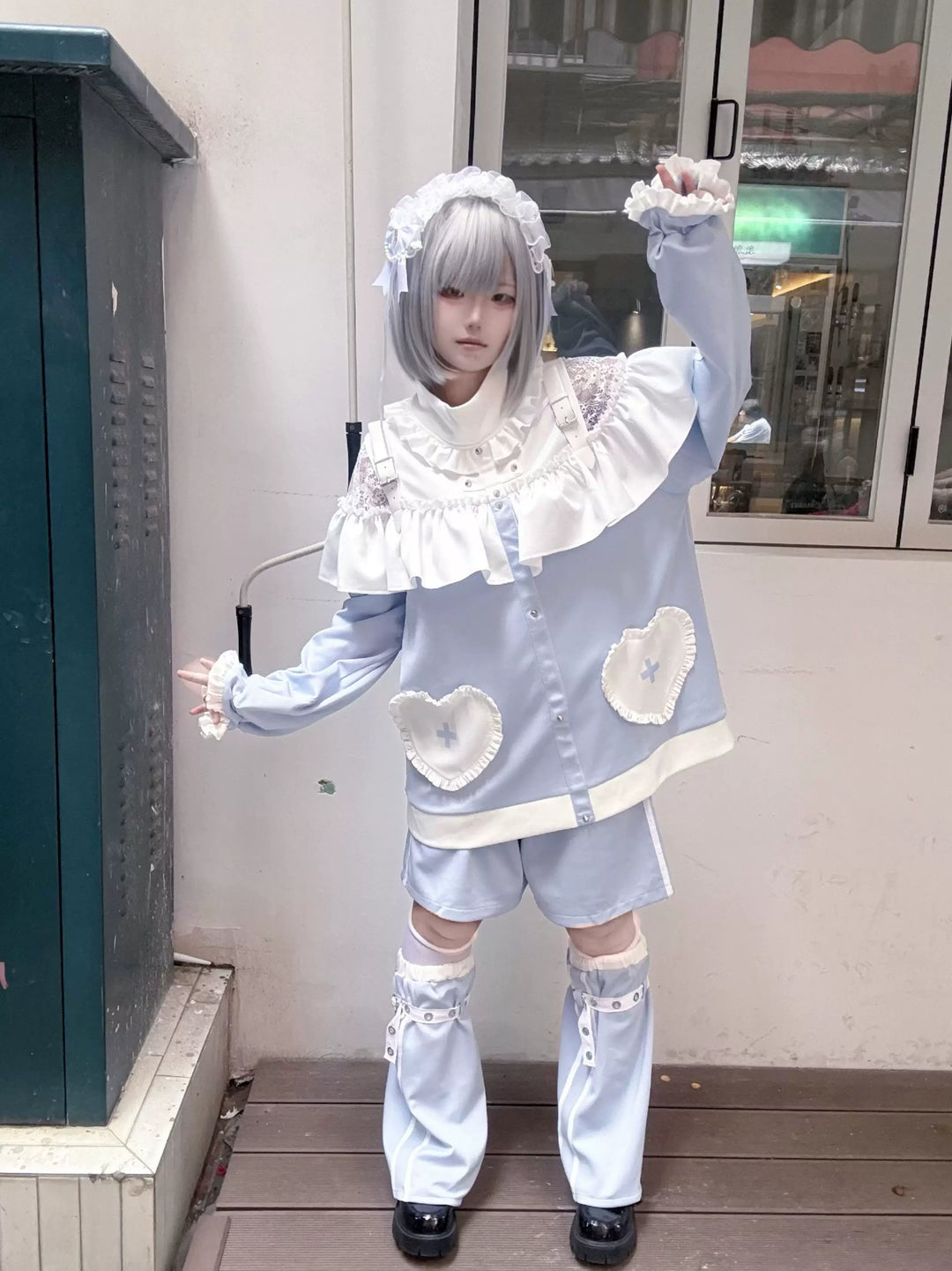 Tenshi Kaiwai Oversized Hoodie Set, Heart & Cross Details (M S) 45462:850903