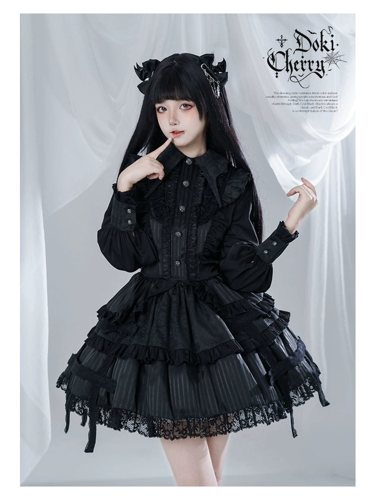 Gothic Lolita Black OP Dress, Bat Wing Collar (L M S XL) 44074:796008