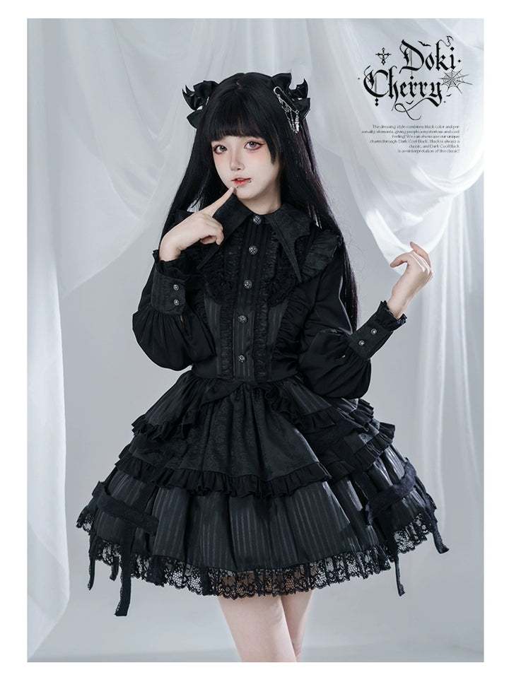 Gothic Lolita Black OP Dress, Bat Wing Collar (L M S XL) 44074:796008
