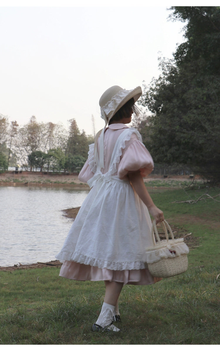 Lolita Dress White Apron Dress Cotton Suspender Skirt 36554:518644