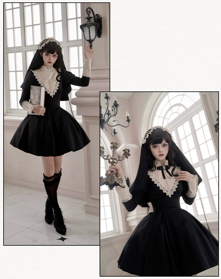 Gothic Dress Set Nun Black Short And Long OP Dress 39468:637606