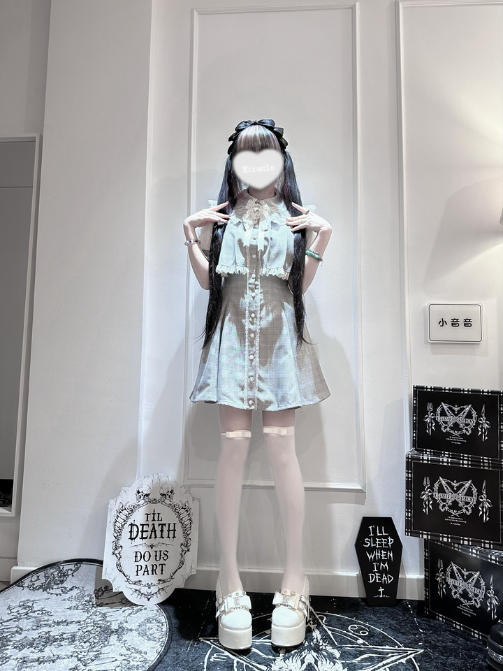 Layered Jirai Kei Dress, Detachable Rhinestone Bow 45196:841338