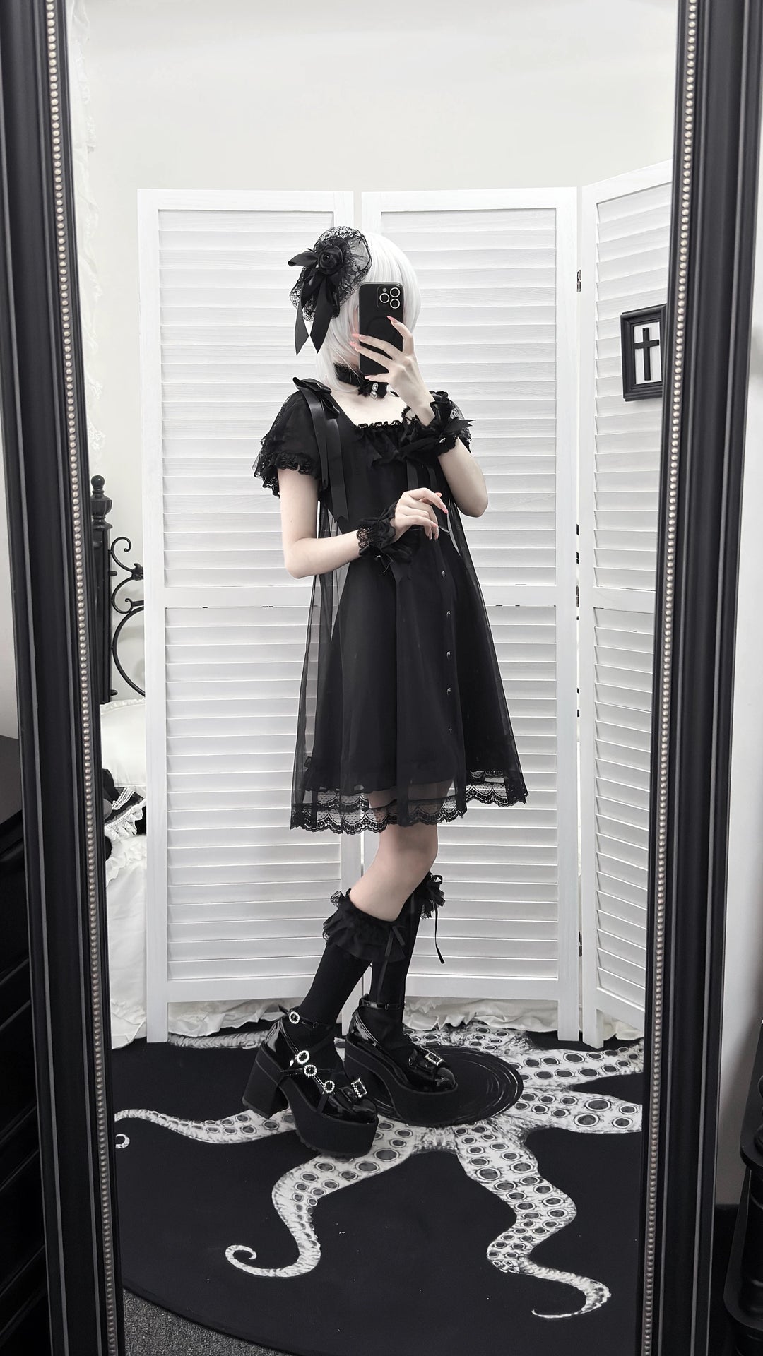 Jirai Kei Tulle Overlay Dress, Square Neckline 45558:855523