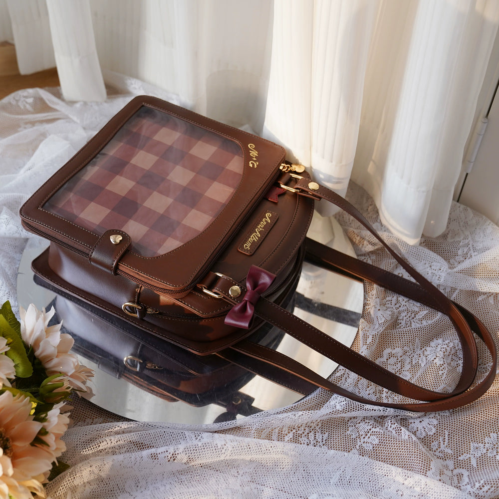 Kawaii Itbag Plaid Girl Large Capacity Handbag (Brown) 33788:485856