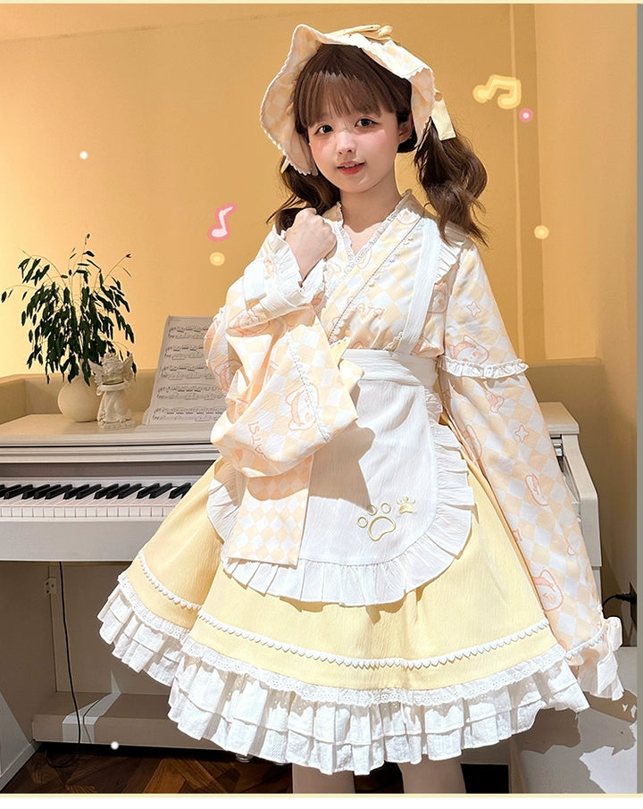 Kimono Lolita Plaid Princess Sleeve Shirt Kawaii Skirt Set 38964:606826