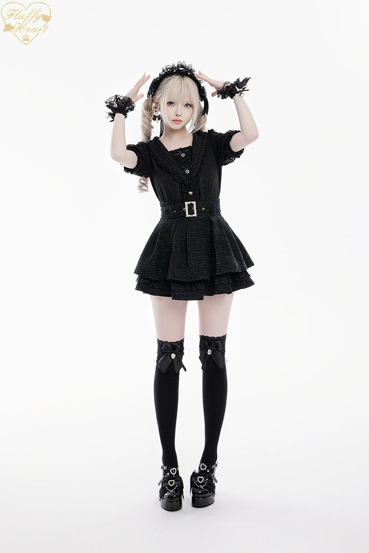 Lace Sailor Collar Jirai Kei Blouse, Heart Buttons 43586:780430