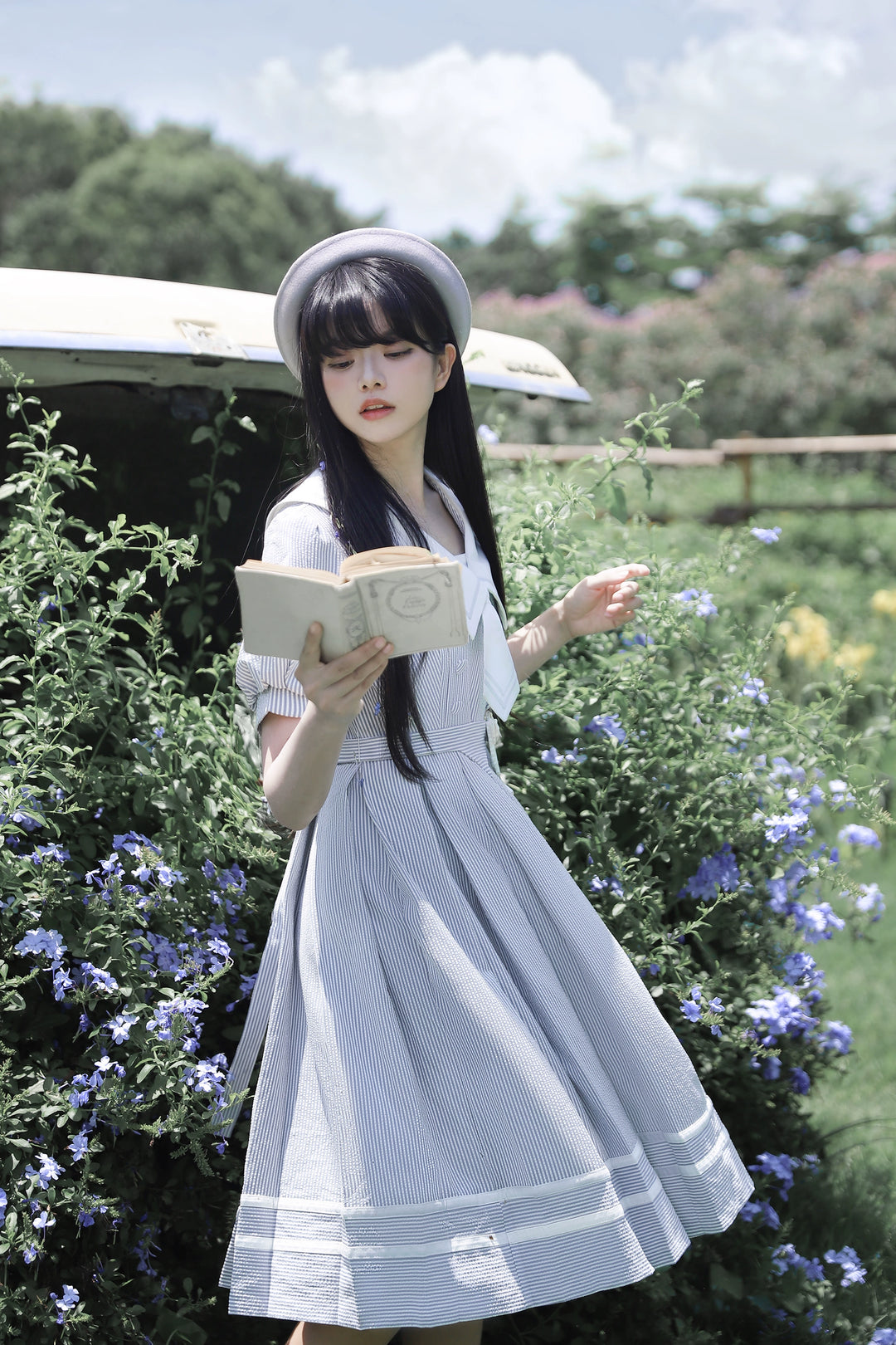 Summer JK Uniform Striped Dress, Sailor Collar 43627:781355