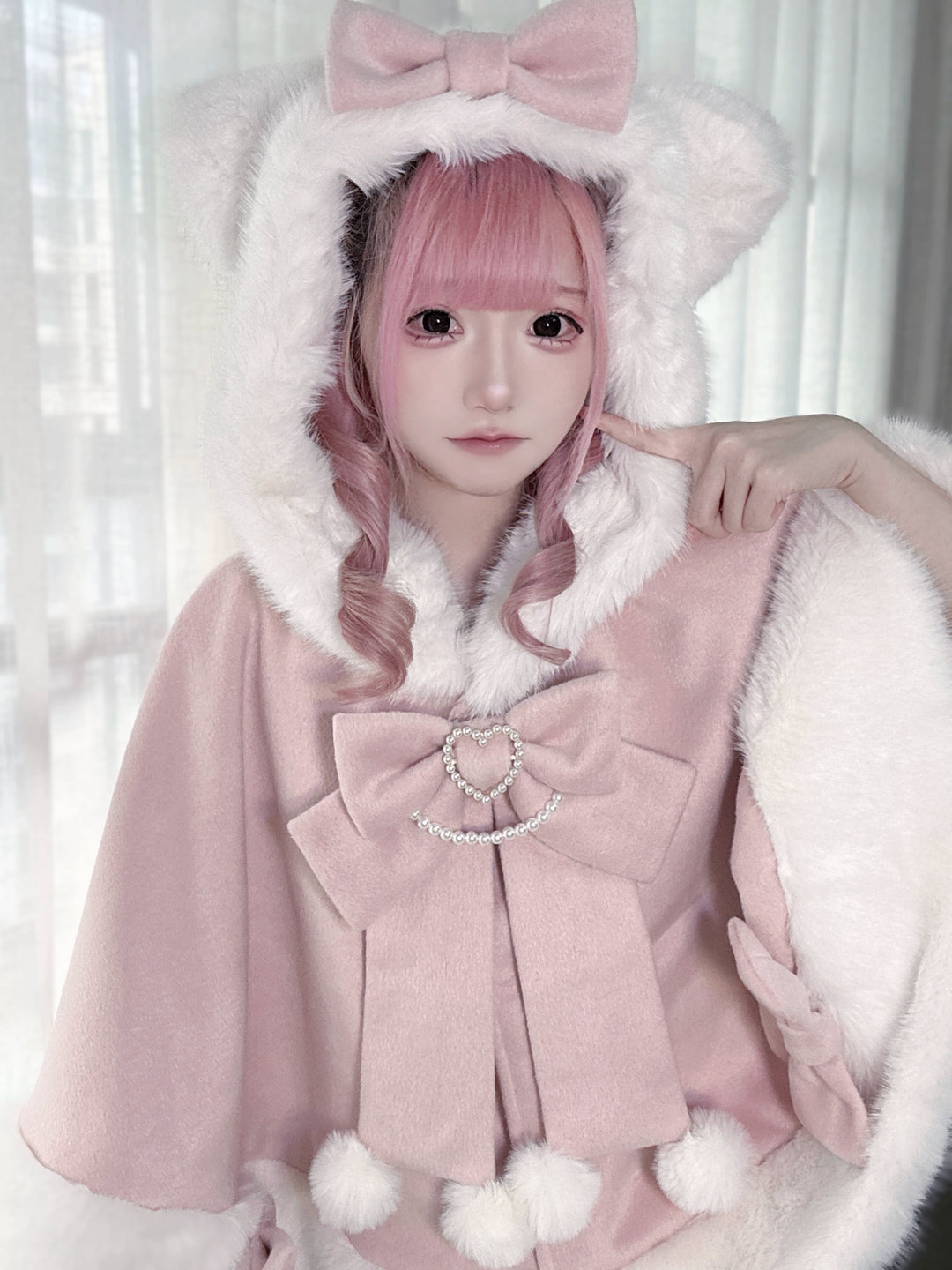 Kawaii Cat Ear Hooded Winter Cape 43984:791393