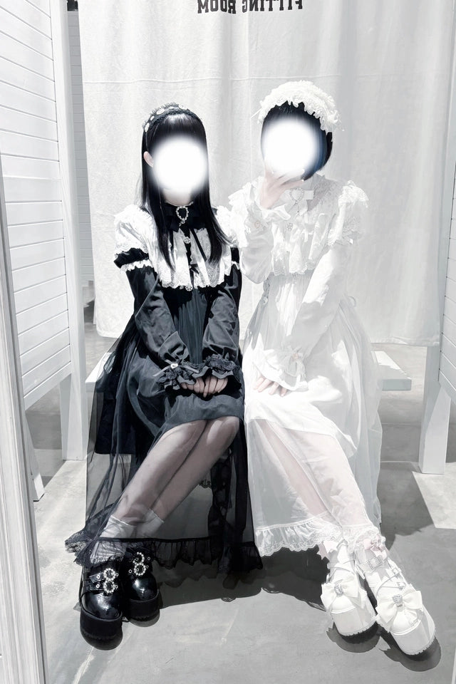 Long Jirai Kei Lace Cape Dress, Detachable Sleeves 43590:780593