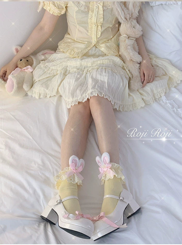 Kawaii Lolita Socks Bunny Ear Socks Lace Bow Short Socks 36574:564202