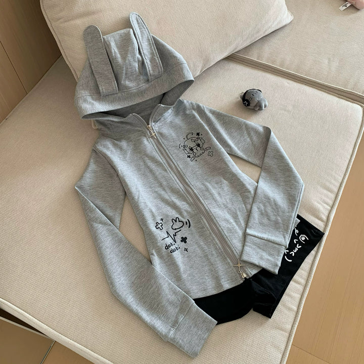 Jirai Kei Hooded Jacket With Bunny Ears & Two-Way Zippers 42899:759117