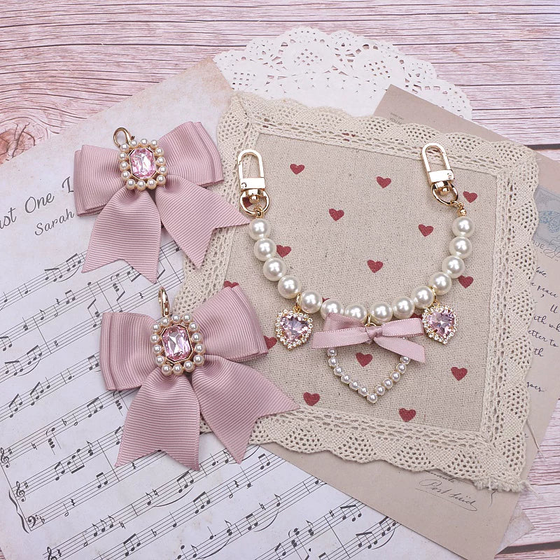 Ryousangata Bag Chain & Bow Charm, Heart-Shaped Rhinestone 45075:839446
