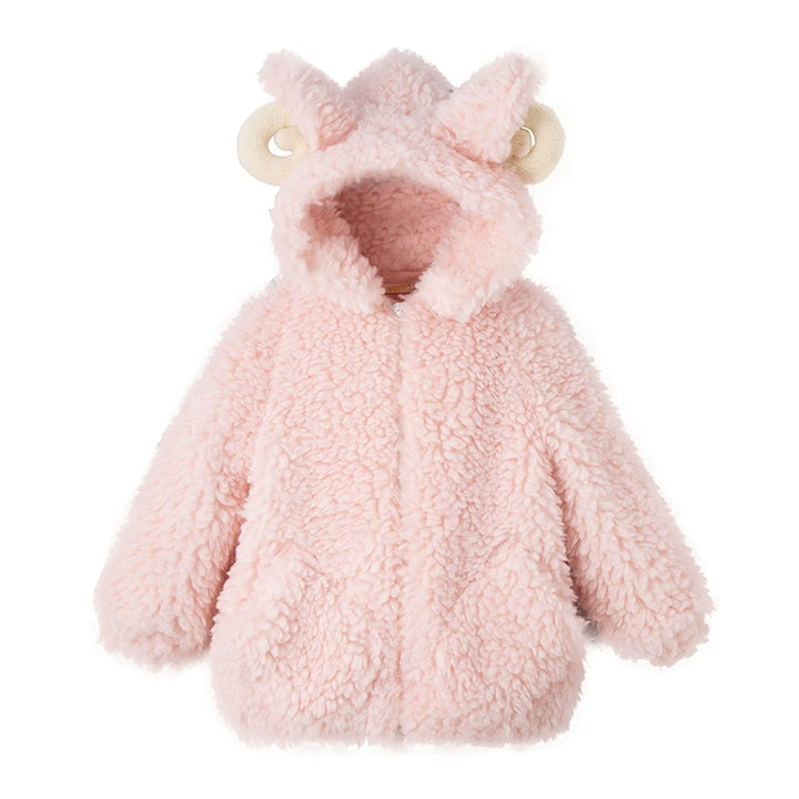 Kawaii Winter Coat Sheep Horn Hooded Coat Plush Coat (Pink / L M S) 41060:685298