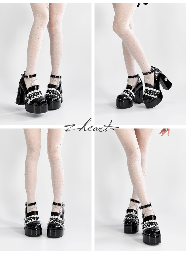 Jirai Kei High-Heeled Shoes, Lace Overlay 43987:790461