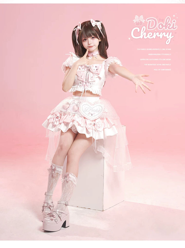 Chika Idol Outfit, Pink Heart-Decorated Top & Skirt 44770:827368