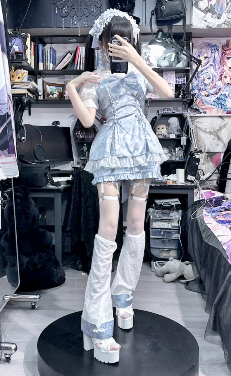 Jirai Kei Dress Set Chinese Style Lace Suit Short Sleeve Dress 35598:500544