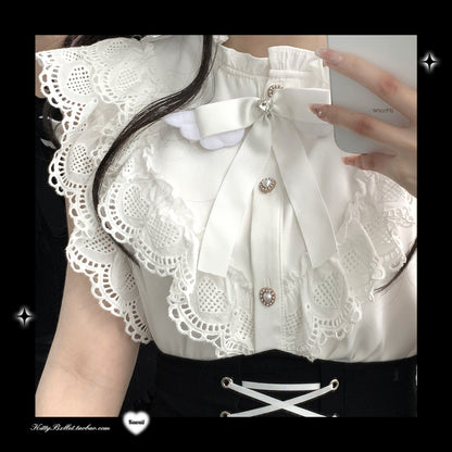 Jirai Kei Blouse Lace Flying Sleeves Shirt 36772:543810