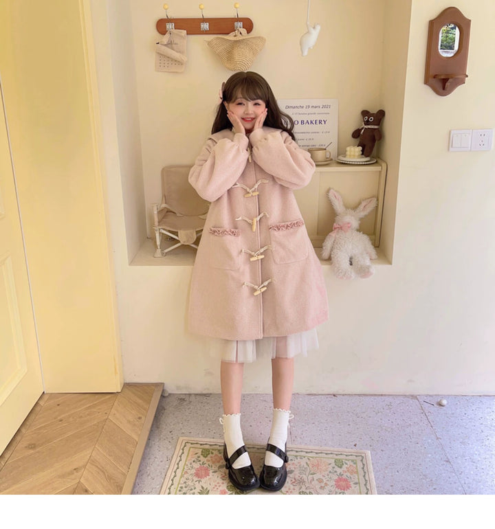 Kawaii Pink Yellow Beige Coat With Cow Horn Button 29450:347684 29450:347684