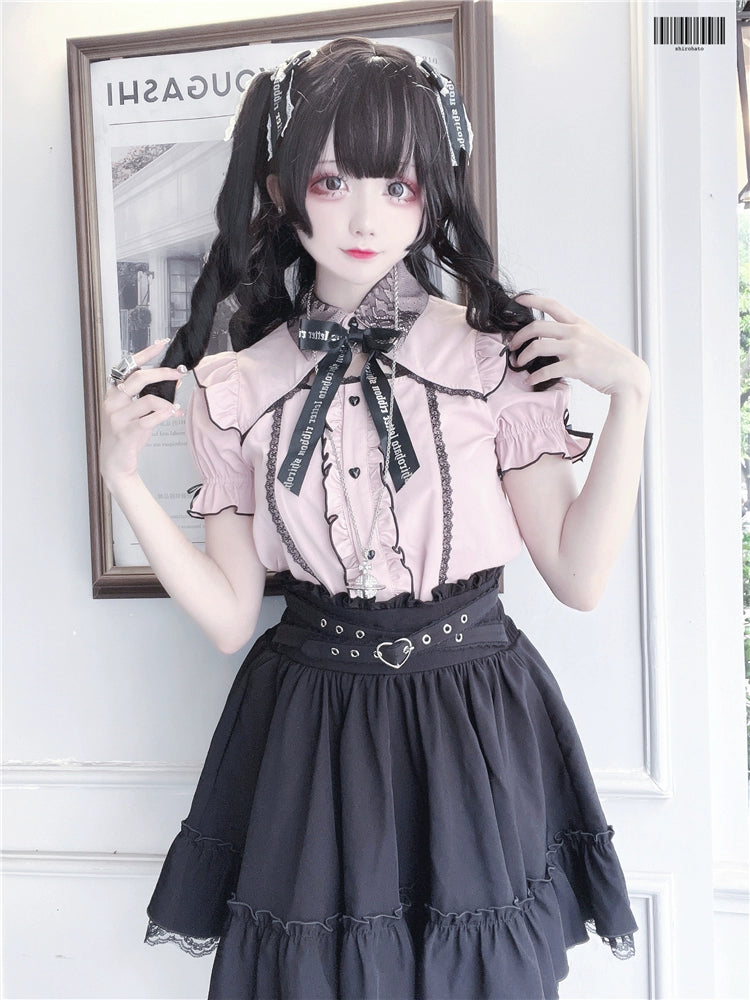 Black Jirai Kei Skirt Heart Buckle Cross-Strap Overalls 31996:397332