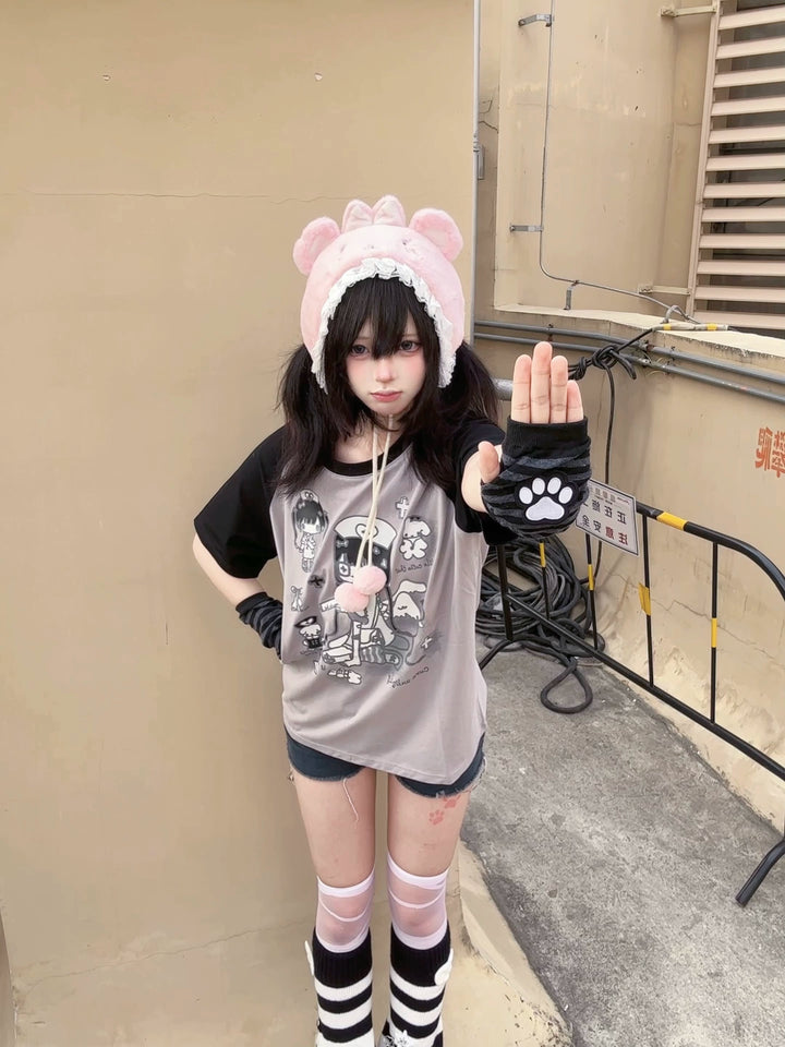 Yami Kawaii Cotton T-Shirt with Angelic Nurse Print 42852:755348