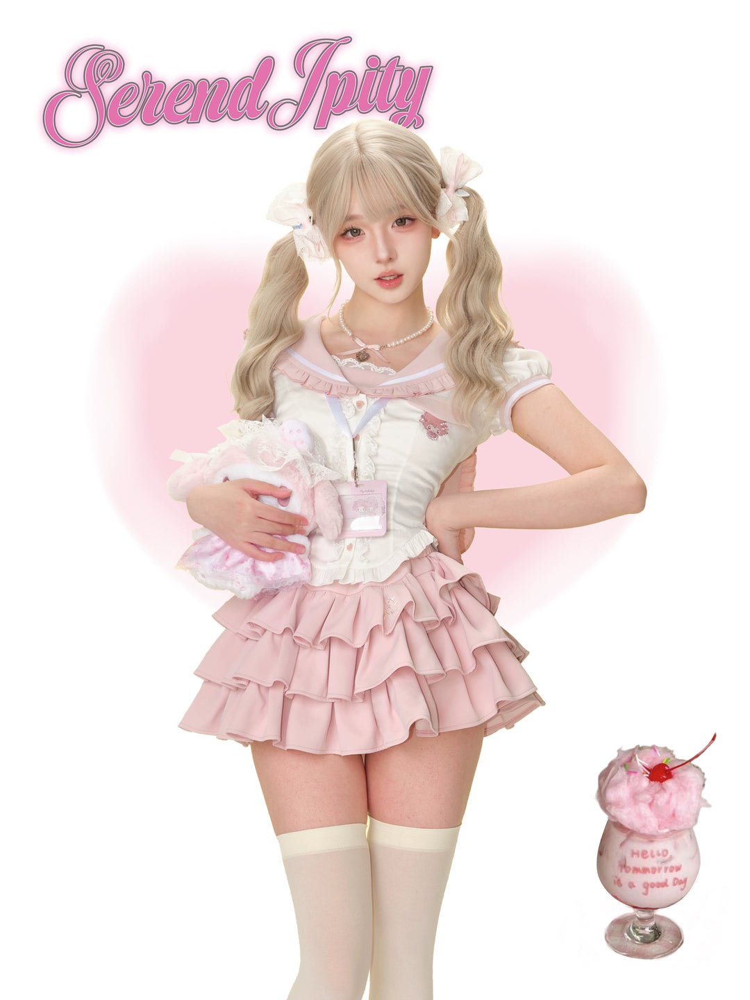 Sweet Gyaru Outfit, Sailor Collar Rabbit Shirt + Pink Skirt 43438:780284
