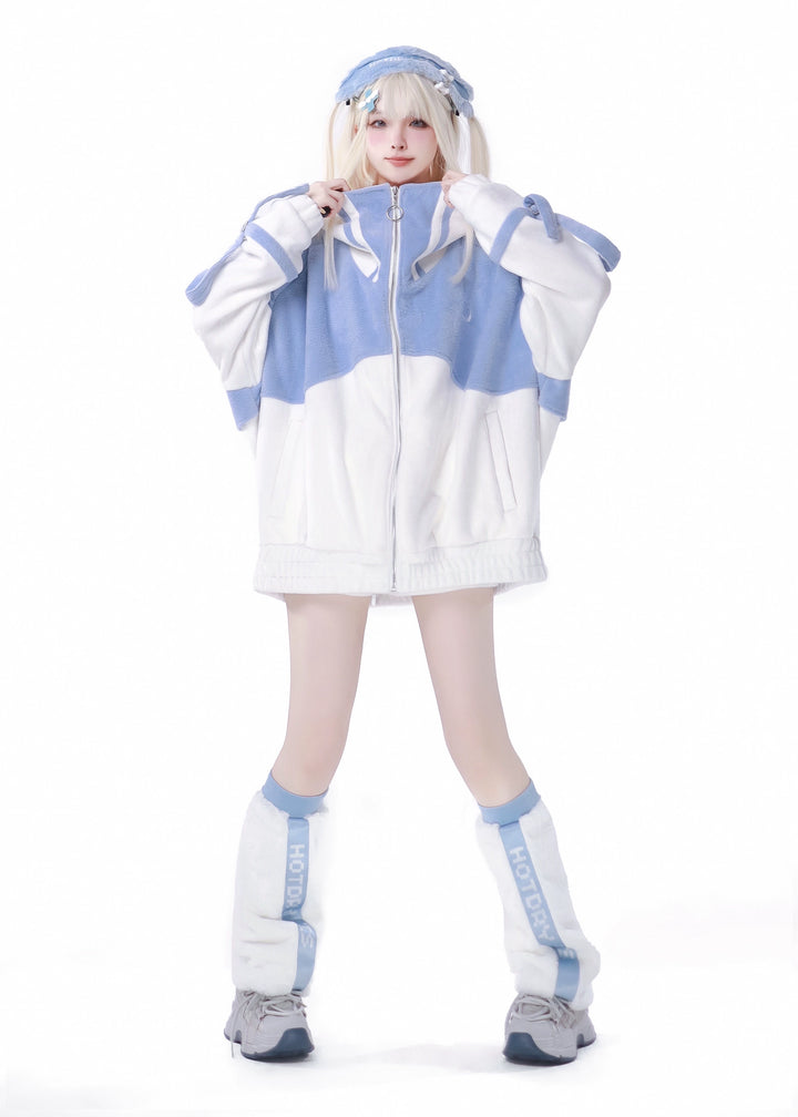 Jirai Kei Winter Coat Plush Hooded Sports Set 34498:465480