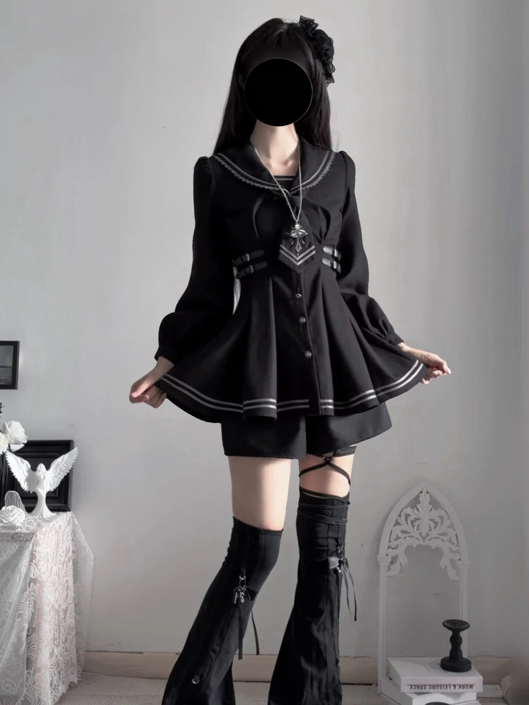 Black Sailor Collar JK Uniform, Detachable Necktie 45624:859770