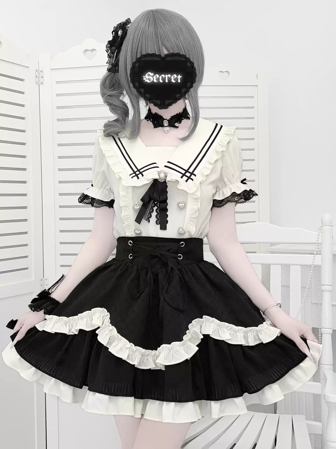 Ryousangata Sailor Collar Blouse, Tiered Skirt 43628:781309