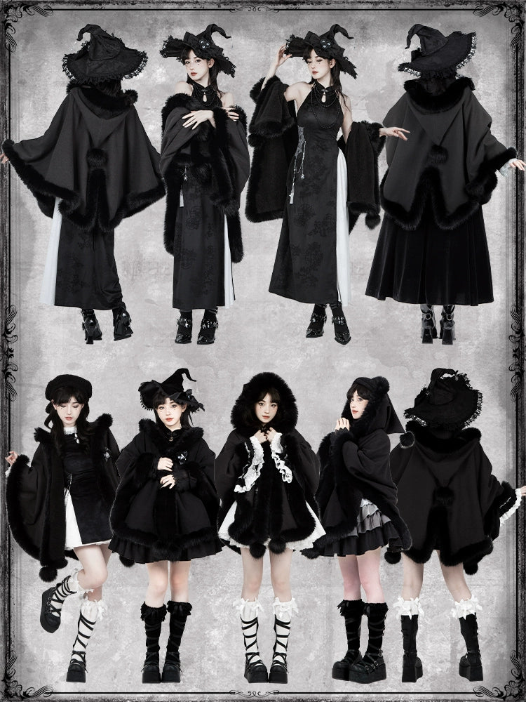 Gothic Lolita Cape Vibrant Hooded Coat Winter Fleece Cloak 40298:707494