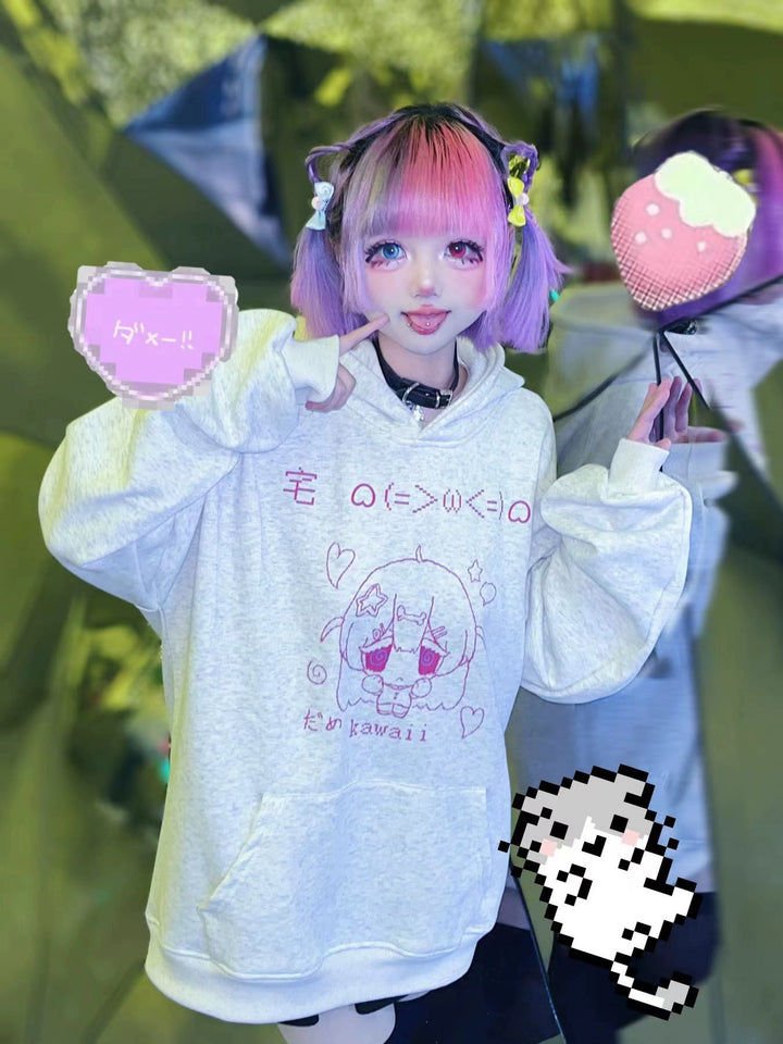 Kawaii Aesthetic Hoodie Anime Pattern Sweatershirt Oversized 33994:481902 33994:481902