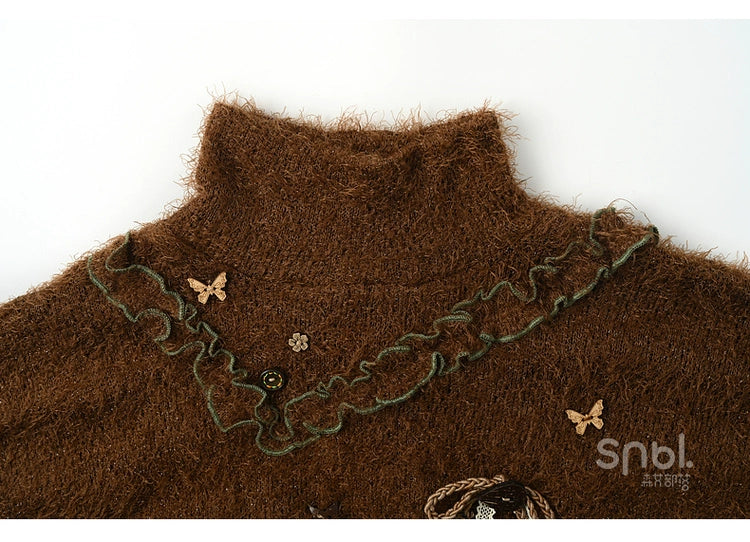 Mori Kei Stand-Collar Sweater, Irregular Plaid Skirt 44214:803844