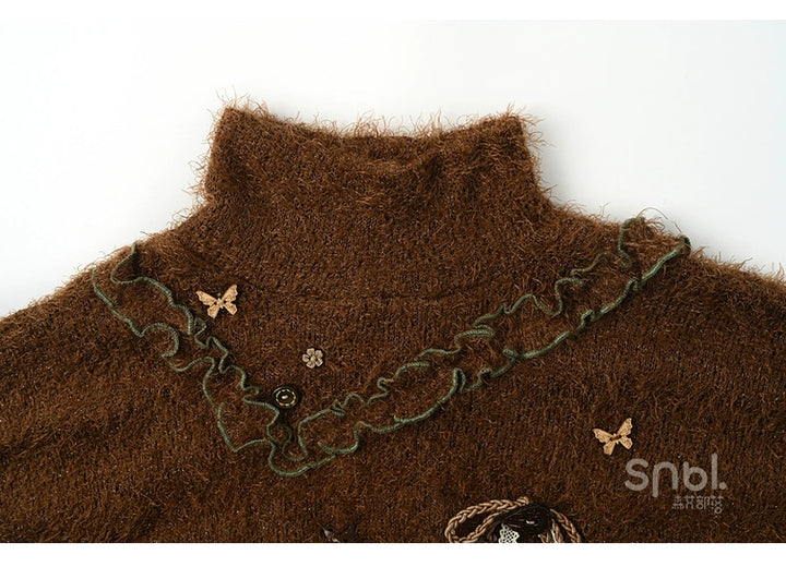 Mori Kei Stand-Collar Sweater, Irregular Plaid Skirt 44214:803844