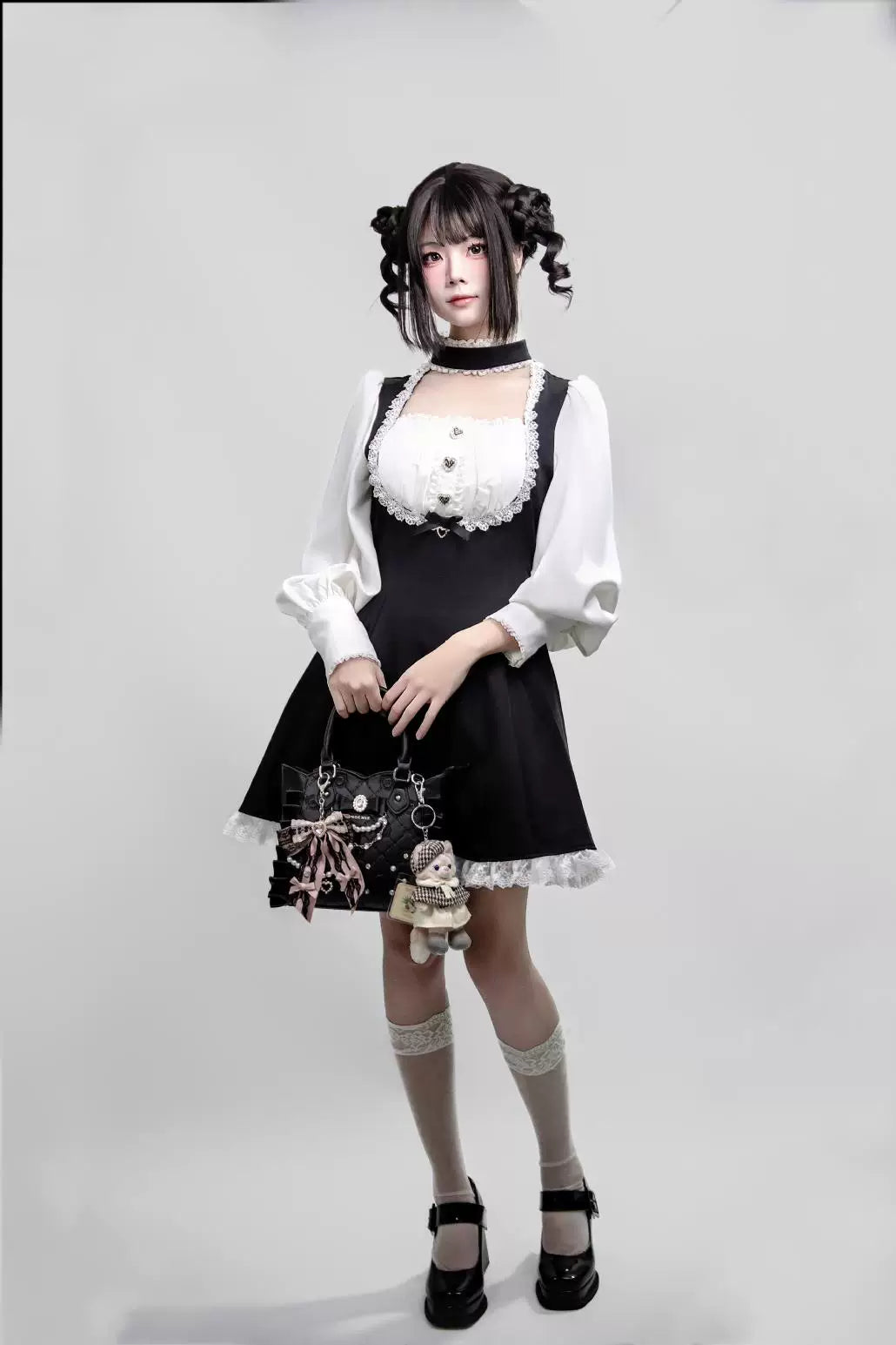 Jirai Kei Houndstooth Dress, Non Detachable Choker 45266:842701