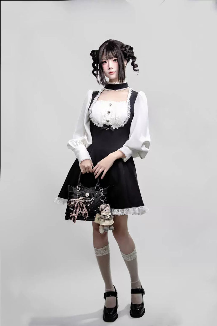 Jirai Kei Houndstooth Dress, Non Detachable Choker 45266:842701