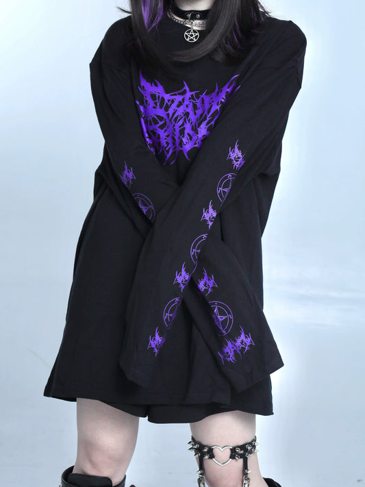 Plus Size Jirai Kei Shirt Black Long Sleeve T-shirt (F) 35526:495338