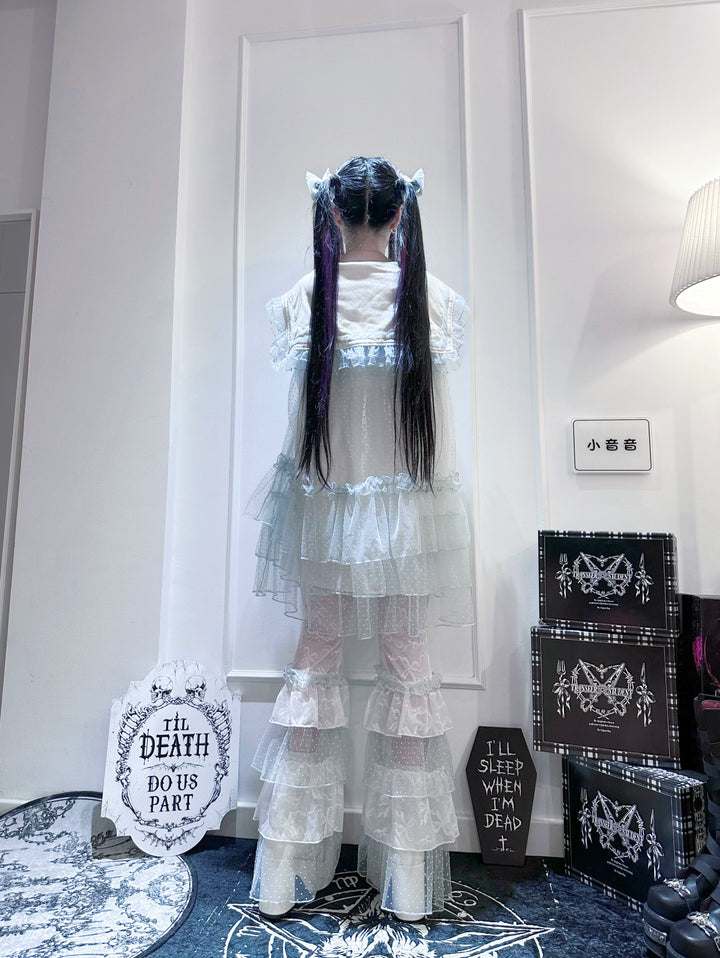 Ryousangata Tulle Polka Dot Blouse & Pants Set 45006:834521