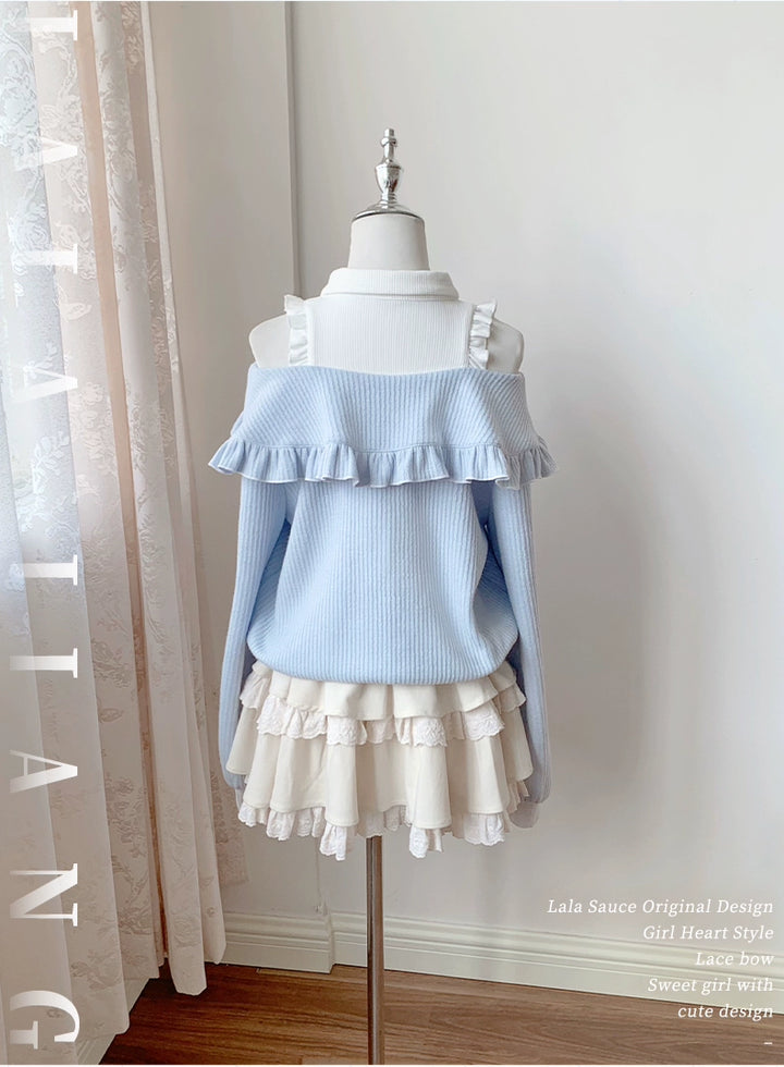 Open-Shoulder Tenshi Kaiwai Sweater, Tiered Ruffles Skirt 43775:786751