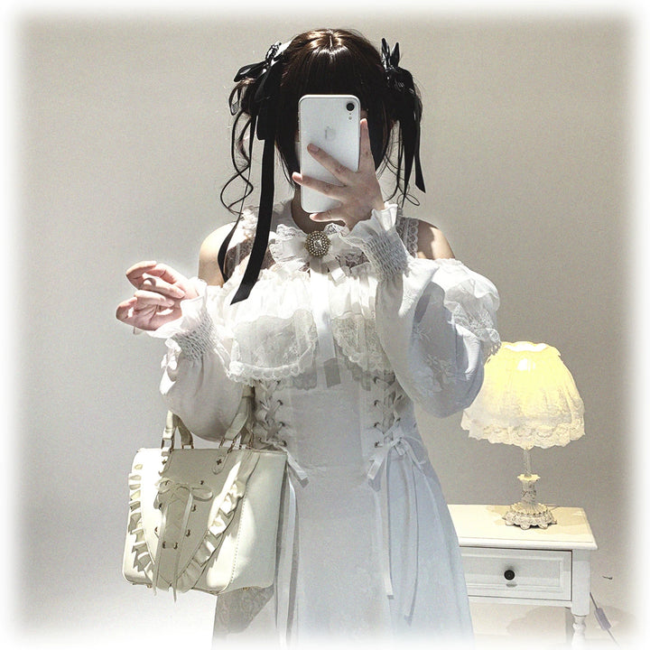 Elegant Long Open-Shoulder Dress, Subtle Floral Pattern 44473:809633