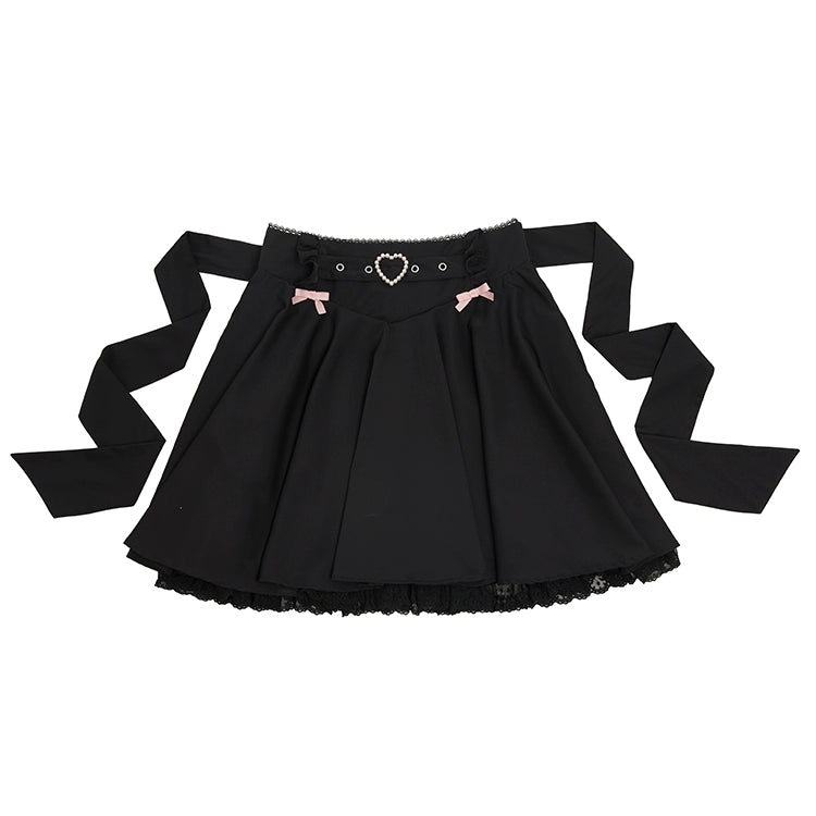 Jirai Kei Black Pink Skirt Heart Buckle High-Waisted Skirt 21934:366428