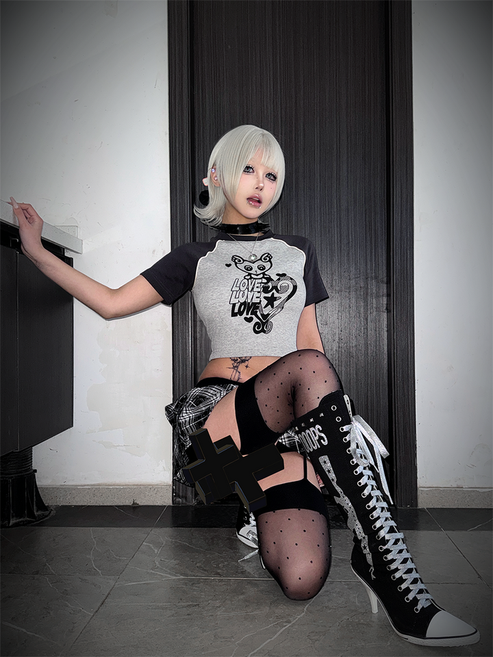 Gyaru Cotton T-Shirt with Raglan Sleeve Otaku Culture Print 42550:744871