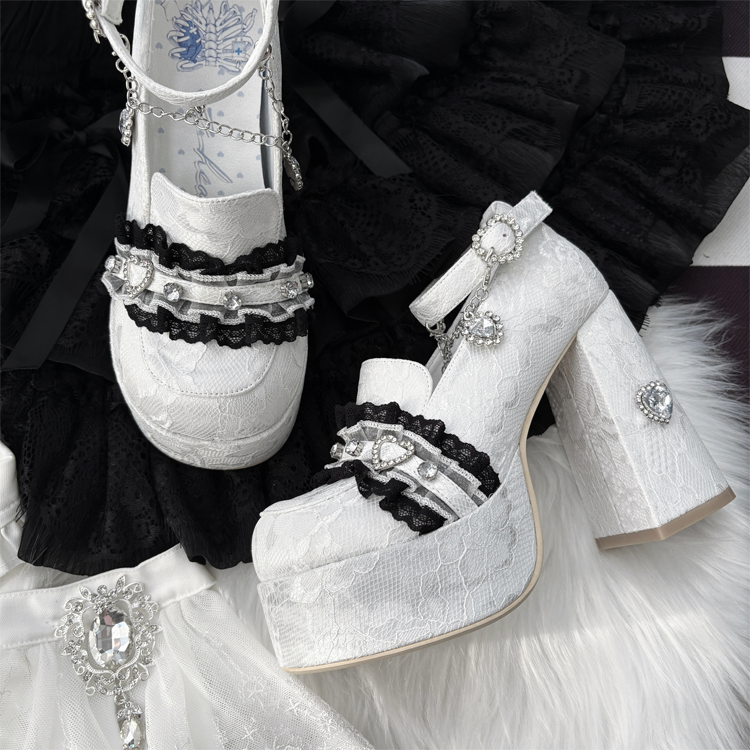 Jirai Kei High-Heeled Shoes, Lace Overlay (35 36 37 38 39 40) 43987:790457