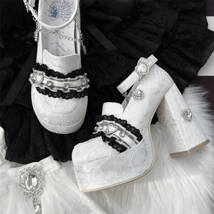 Jirai Kei High-Heeled Shoes, Lace Overlay (35 36 37 38 39 40) 43987:790457