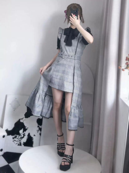Jirai Kei Dress Faux Two-piece Dress Ruffle Irregular Dress 37844:574034