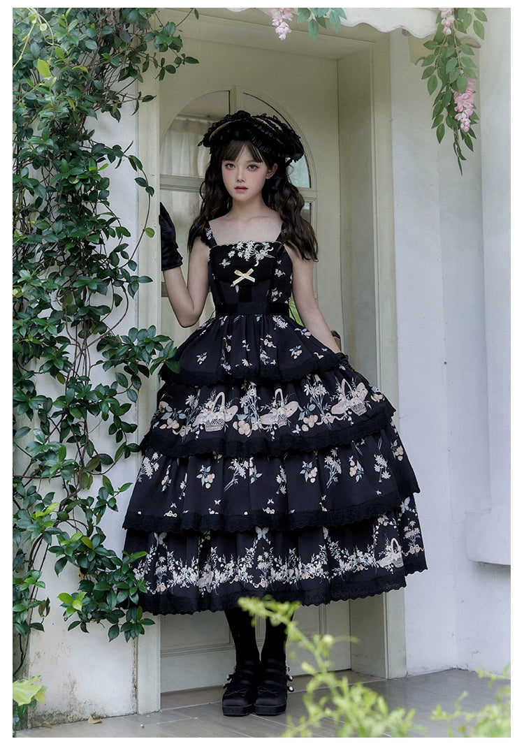 Classic Lolita Dress Twins JSK Cottagecore Embroidery Dress Tiered 39470:641096