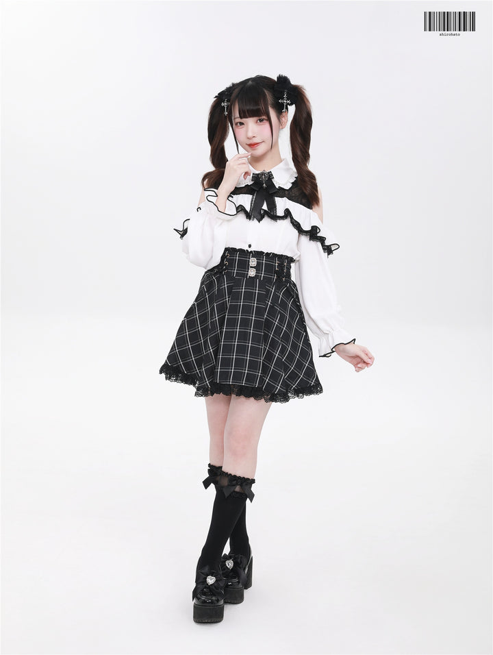 Jirai Kei Skirt Ryousangata Plaid Skirt Lace Suspender Skirt 41690:724654