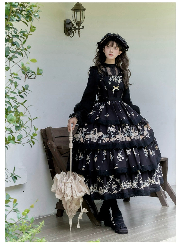 Classic Lolita Dress Twins JSK Cottagecore Embroidery Dress Tiered 39470:641124